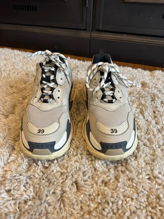Balenciaga Beige and Black Triple S Style Chunky Sneaker - Picture 2 of 5